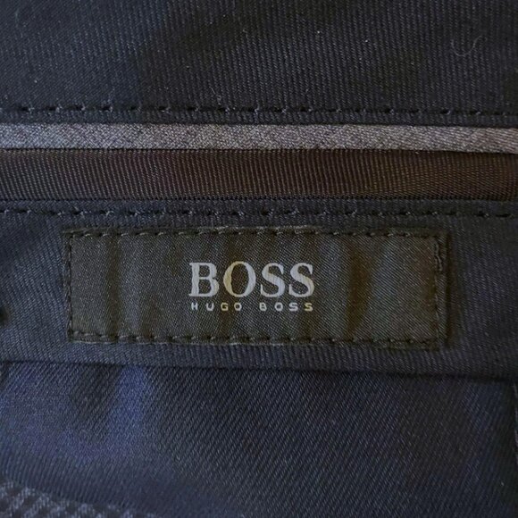 Hugo Boss Black Blue Check Wool Plain Front Trousers Size 36 x 32 - Picture 5 of 5